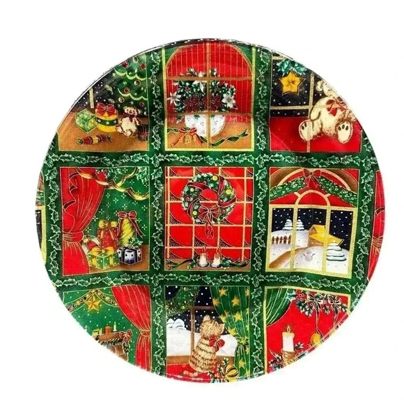 HANDMADE OLD FASHIONED CHRISTMAS COTTAGE CORE DECOUPAGE FABRIC GLASS PLATE - Picture 2 of 6